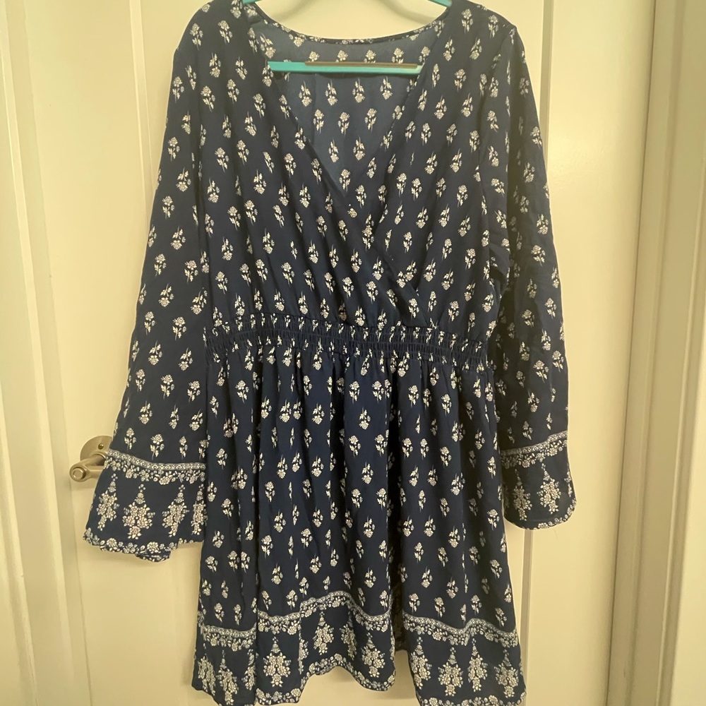 Target Navy Blue/White Floral Bell Sleeve Dress